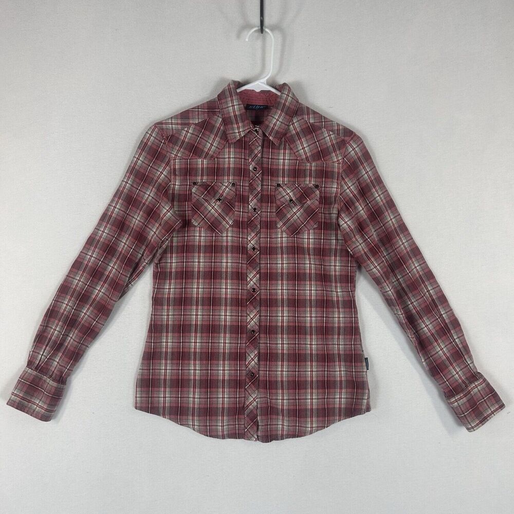 Kuhl Pearl Snap Long Sleeve Shirt Womens Small Red Plaid Western Cowboy Casual